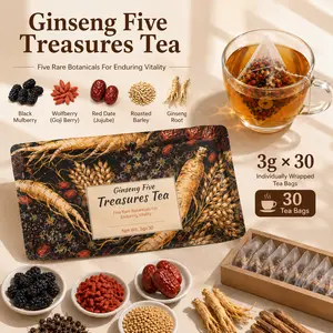Ginseng Five Treasures Tea, 5-in-1 Herbal Tea Blend with Goji, Jujube, Mulberry & Roasted Barley, Caffeine-Free Daily Wellness Tea, 30 Bags outdoorfun