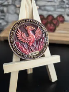 Phoenix Sobriety Coin - Antique Gold Finish Full Color Enamel Design with Raised Lettering & Detailed Phoenix Motif - Recovery Medallion for Sobriety Milestones