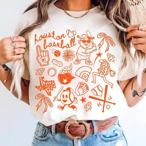 Houston Baseball Game Day Doodle Graphic Tee, Houston Baseball Game Day Youth Shirt, Houston Baseball T-Shirt for Men, Women and Kids