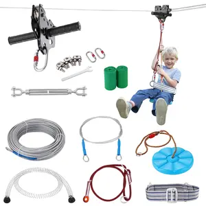 VEVOR Zipline Kit for Kids and Adult,  100 ft /120/160 ft /80 ft /60ft  Zip Line Kits Up to 500 lb, Backyard Outdoor Quick Setup Zipline, Playground Entertainment with Stainless Steel Zipline, Spring Brake, Safety Harness, Seat