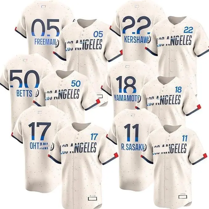 New Dodgers Cream Baseball Jersey Ohtani #17 Betts #50 Kershaw #22 Yamamoto #18 Sasaki #11 Freeman #5, Ohtani #17 Cream Button Down Baseball Jersey Lightweight Athletic Shirt