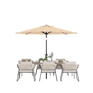 10FT Patio Umbrella with Solar Powered 40 LED Lights – Waterproof UV-Resistant Polyester Canopy – Tilt Crank, 8 Sturdy Ribs, Iron Pole – Backyard, Garden, Pool, Deck, Outdoor Dining