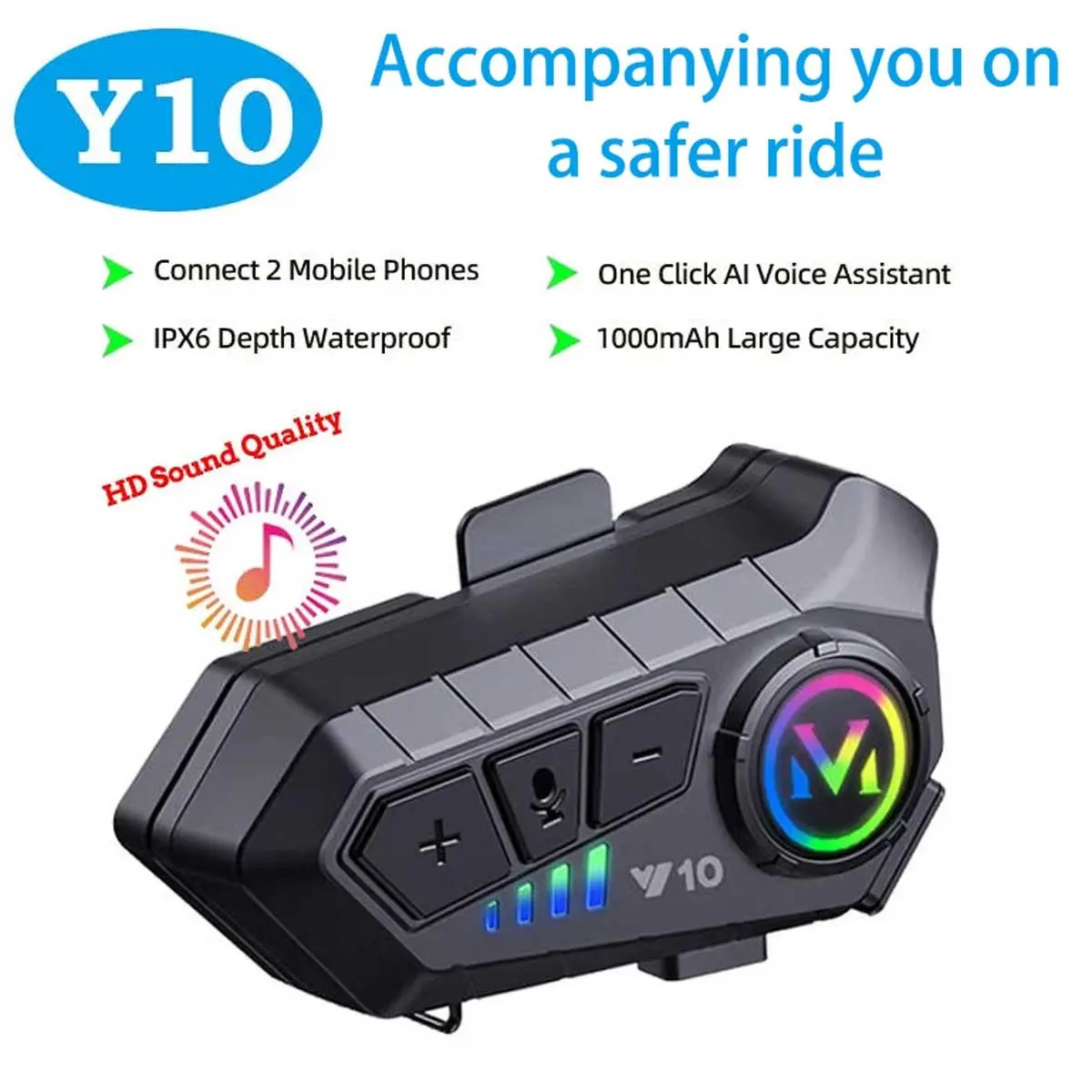 New Y10 Motorcycle Helmet Headphone, Motorcycle Accessory, Bluetooth-compatible Voice Control, Waterproof, Rechargeable Battery, Long Lasting, Suitable for All Helmets