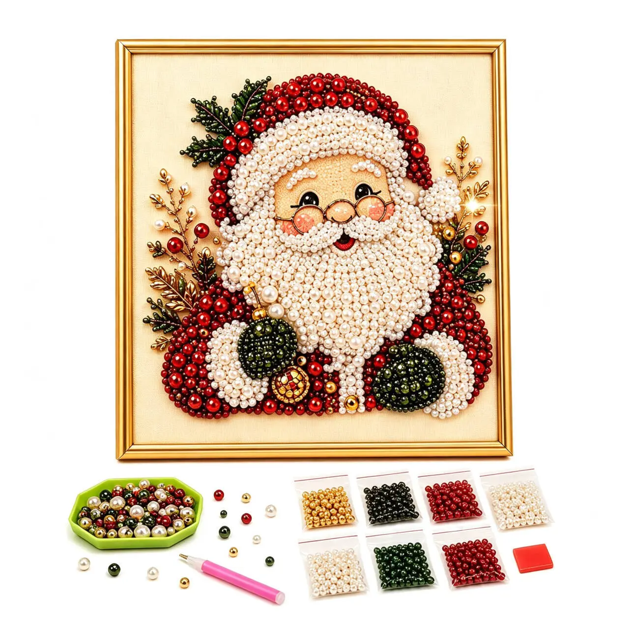 Christmas Santa Claus Pearl Art DIY Kit, Framed Diamond Painting Kit, Cute 3D Diamond Painting Crafts, DIY Home Decor Wall Art, Perfect DIY Holiday Party Gift for Beginners.