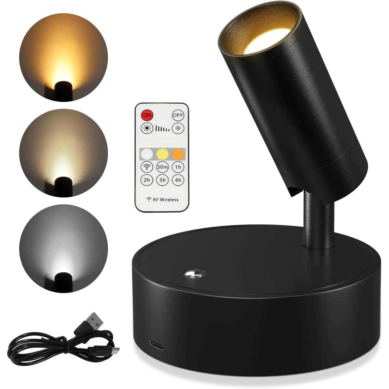 Led Spotlight Indoor, Rechargeable Uplighting Indoor with Remote Dimmable, 350? Rotate,   Ceiling Spotlight for Artwork Painting Tree  Picture Lights