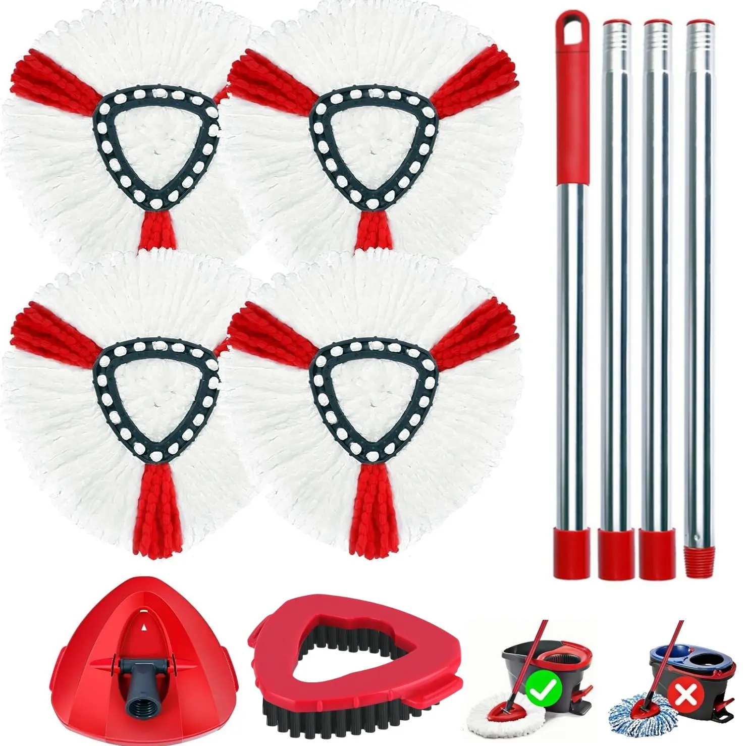 4 Red Cotton Head Mop Set Combination