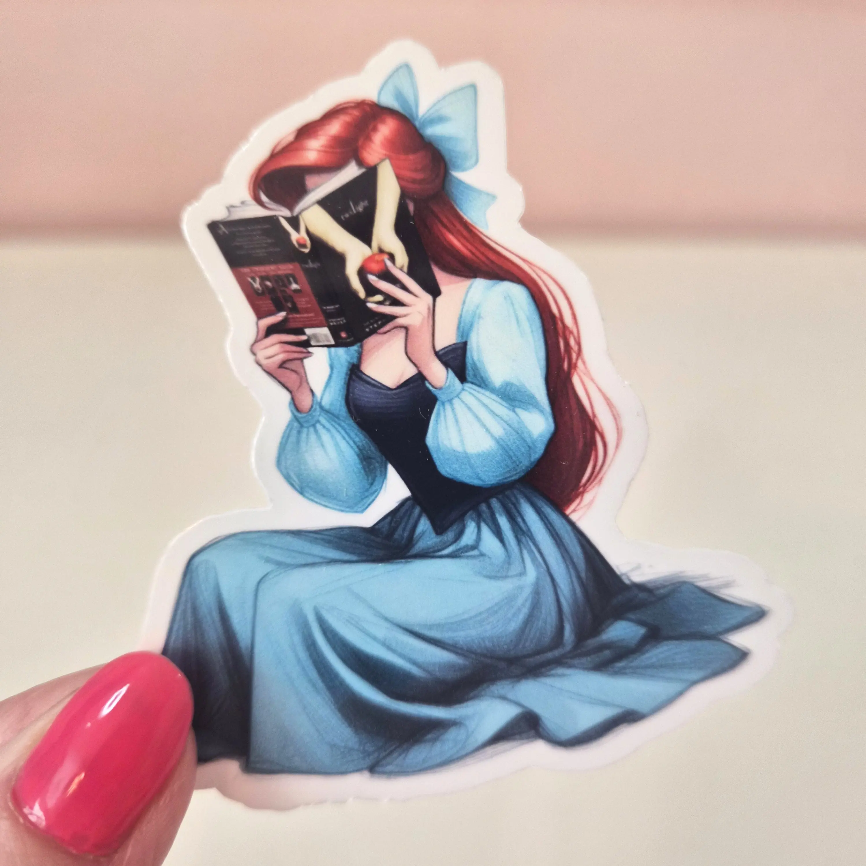 Glitter Vampire Lover Maiden Book Reading Sticker - Waterproof Glitter or Glossy Stickers 2.75" Size Customizable for Kindle, Book, or Tablet