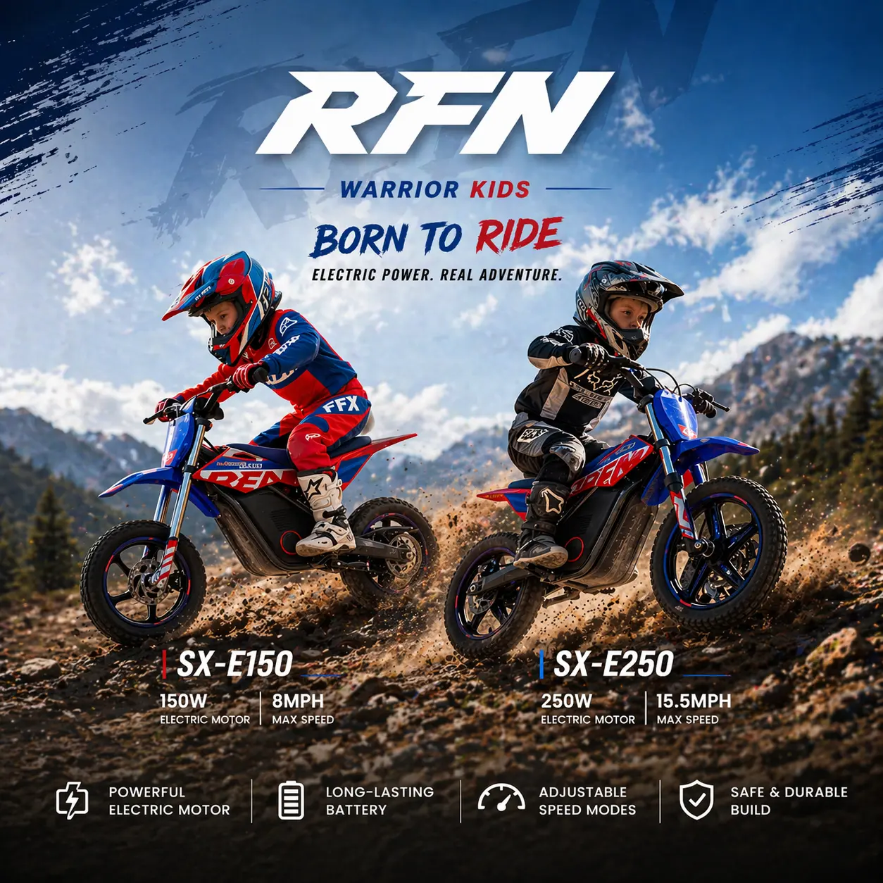 RFN Unisex Electric Dirt Cruiser Trike, Beginner-Friendly Ride-On Toy, Easy Control for Ages 3-8, Ideal for Kids Outdoor Play