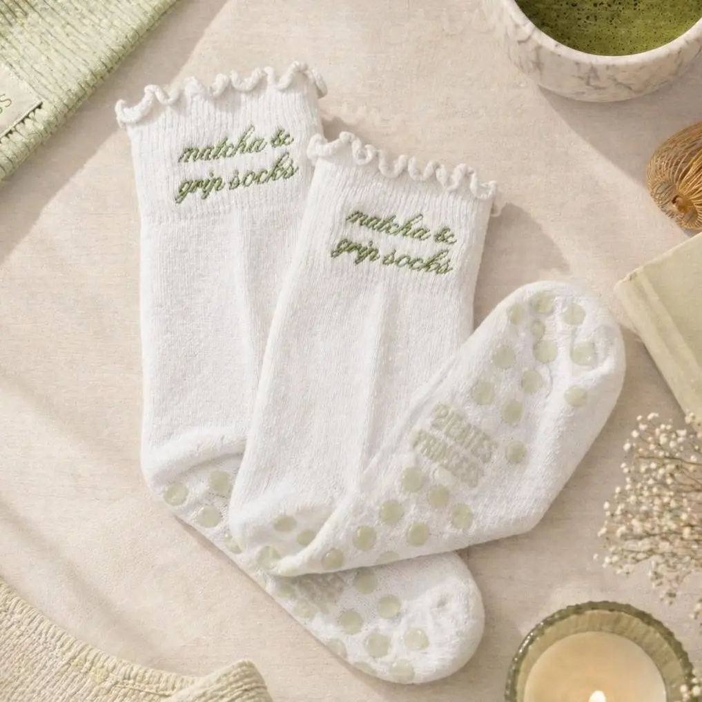 Matcha Pilates Socks | Grip Socks Aesthetic | Yoga Socks | Pilates Princess Socks | Wellness Gift | Cute Workout Socks