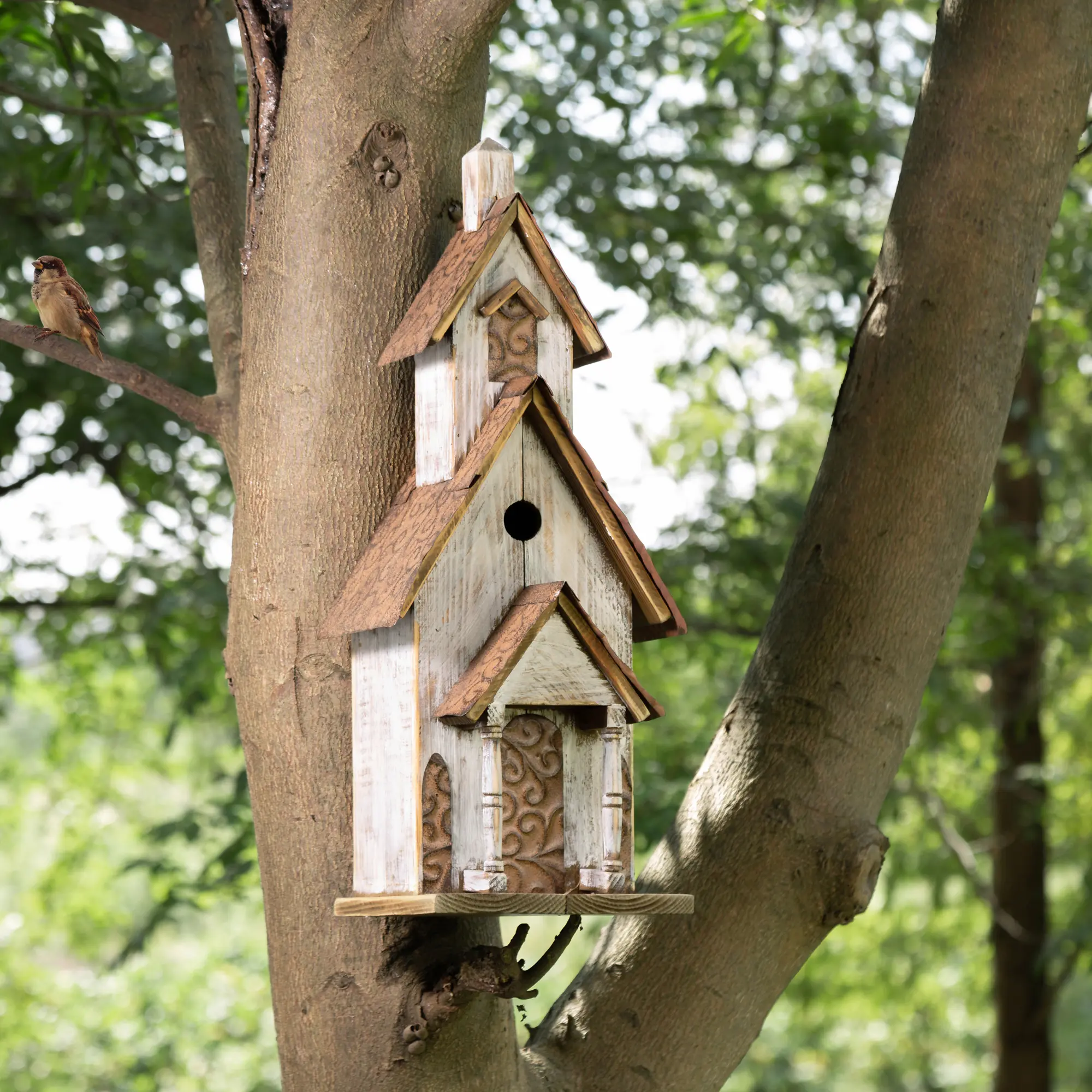 Glitzhome 23.5"H Extra-Large Rustic Wood White Birdhouse