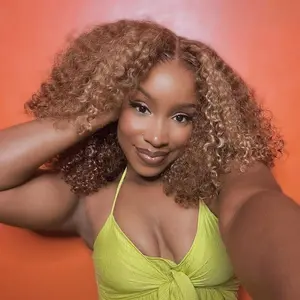 FORGIRL FOREVER 4/27 Highlight Bob Wig 7x5 Kinky Curly Wear Go Glueless Wig Pre-Plucked Pre-Cut Afro Deep Curly HD Lace Front Closure Human Hair Wigs