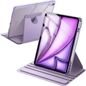 Rotating Case for iPad Air 13-Inch M3/M2 (2025/2024) with Pencil Holder, 360 Degree Rotation Protective Stand Cover Clear Back, Auto Wake/Sleep (Purple)