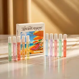 10-Piece Brazilian Fresh Perfume Spray Set, Vanilla Caramel Amber Fruit Scent, Curations Good Scent with Long-Lasting Formula, Travel-Friendly Essential, Perfect Summer Gift for Women