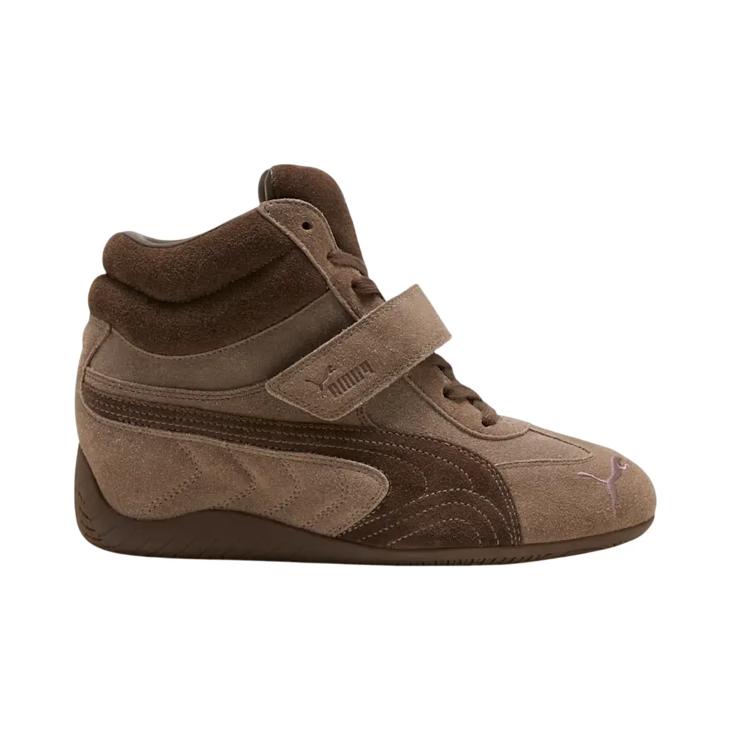 Puma Speedcat Wedge Totally Taupe Chocolate Women's Brown Platform Sneakers - Authentic Original 407878-01, Velcro Strap Suede, Closed-Toe Casual Trainers, Comfort Fashion Wedge Sneakers for Women