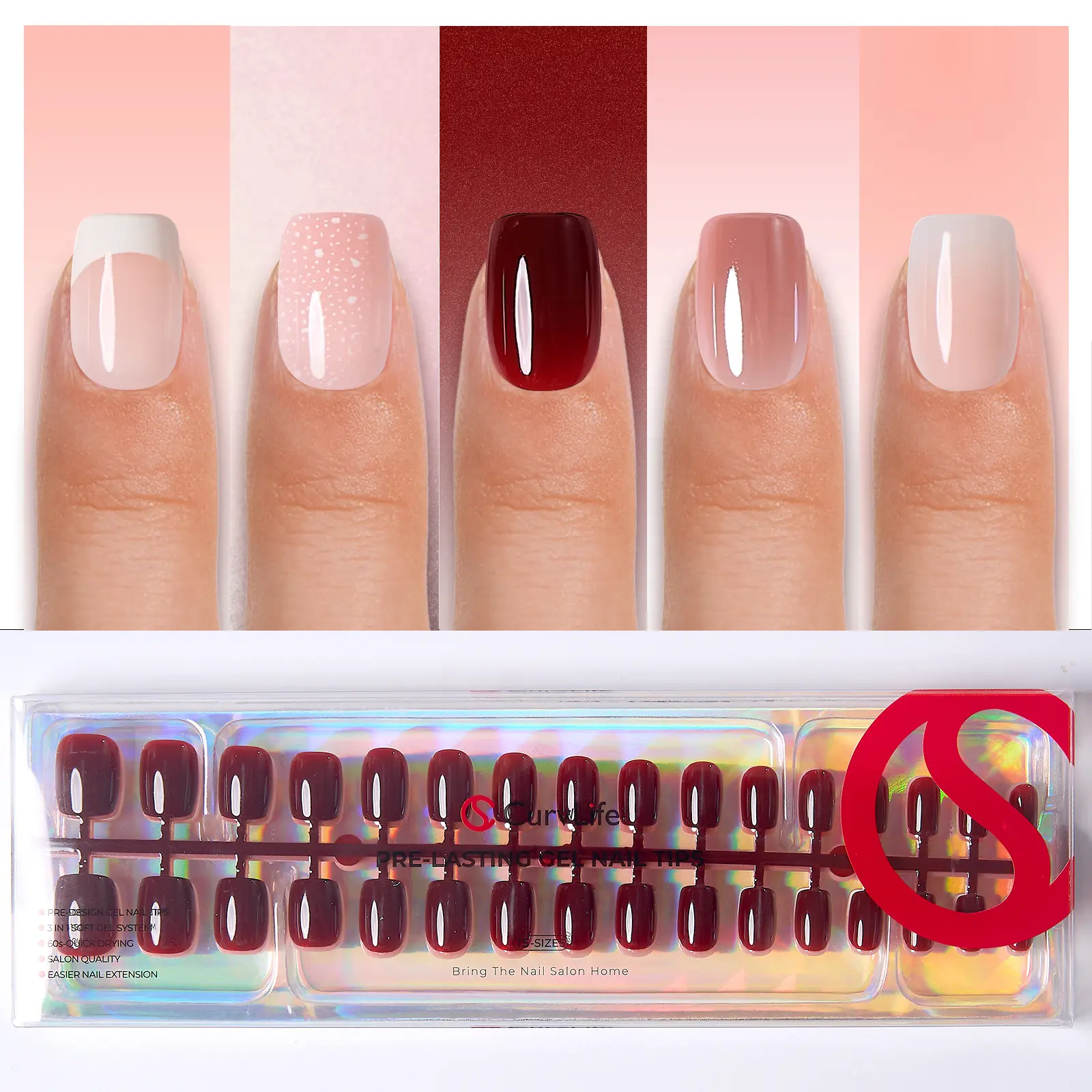 150PCS Press-On Nails Kit, CurvLife Everyday Soft Gel Nail Tips with Versatile Daily Styles – Glossy Solids, Nudes, Bright Shades and Glitter Accents. 30 Nails Per Style, 15 Sizes for Perfect Fit, Durable & Easy to Apply