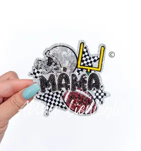 Football Mama Checkered Star Sequins Patch