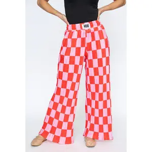 Checkered Plisse Pants - Red & Pink