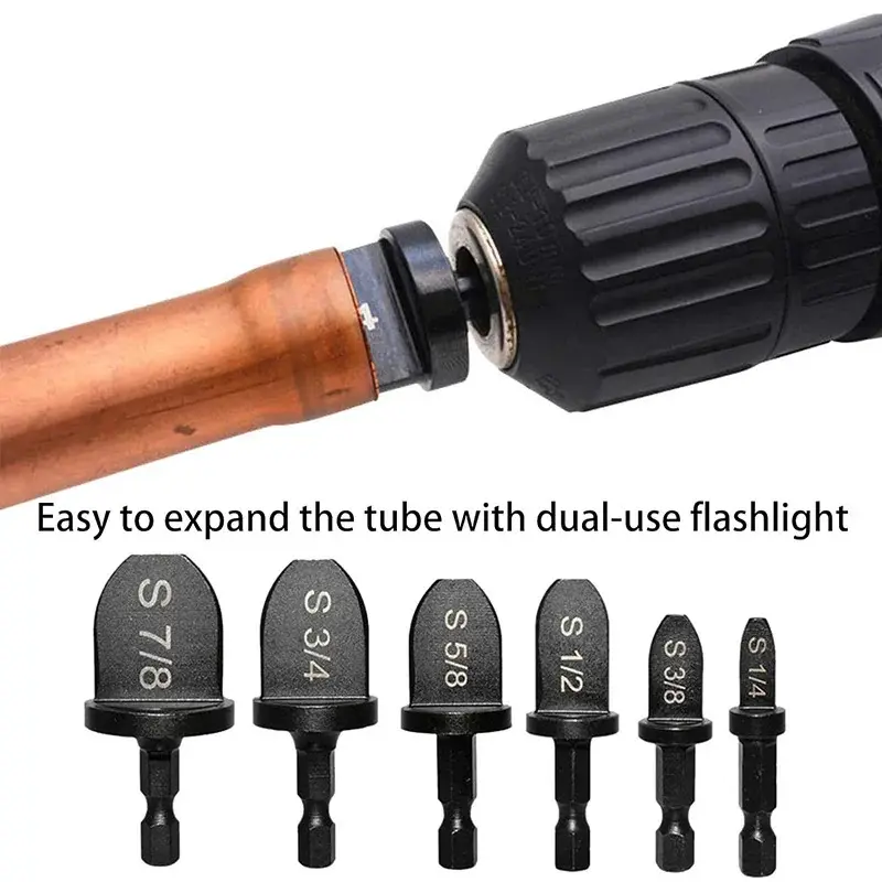 6PCS Copper Tube Expander Set Heavy Duty Pipe Hole Flare Extender Swage Air Conditioner Refrigerator Takeover Drill Bit Metal Bits Repair Imperia Tool
