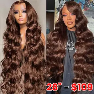 Chocolate Brown 13x6 Body Wave Lace Front Wigs Human Hair HD Transparent Pre Plucked with Baby Hair 180% Density Brazilian Virgin Hair TikTokShopBlackFriday