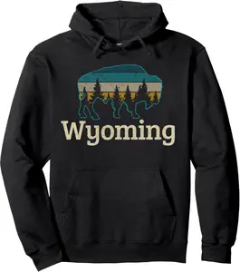 Wyoming Bison American Buffalo Vintage Souvenir Gift Pullover Hoodie
