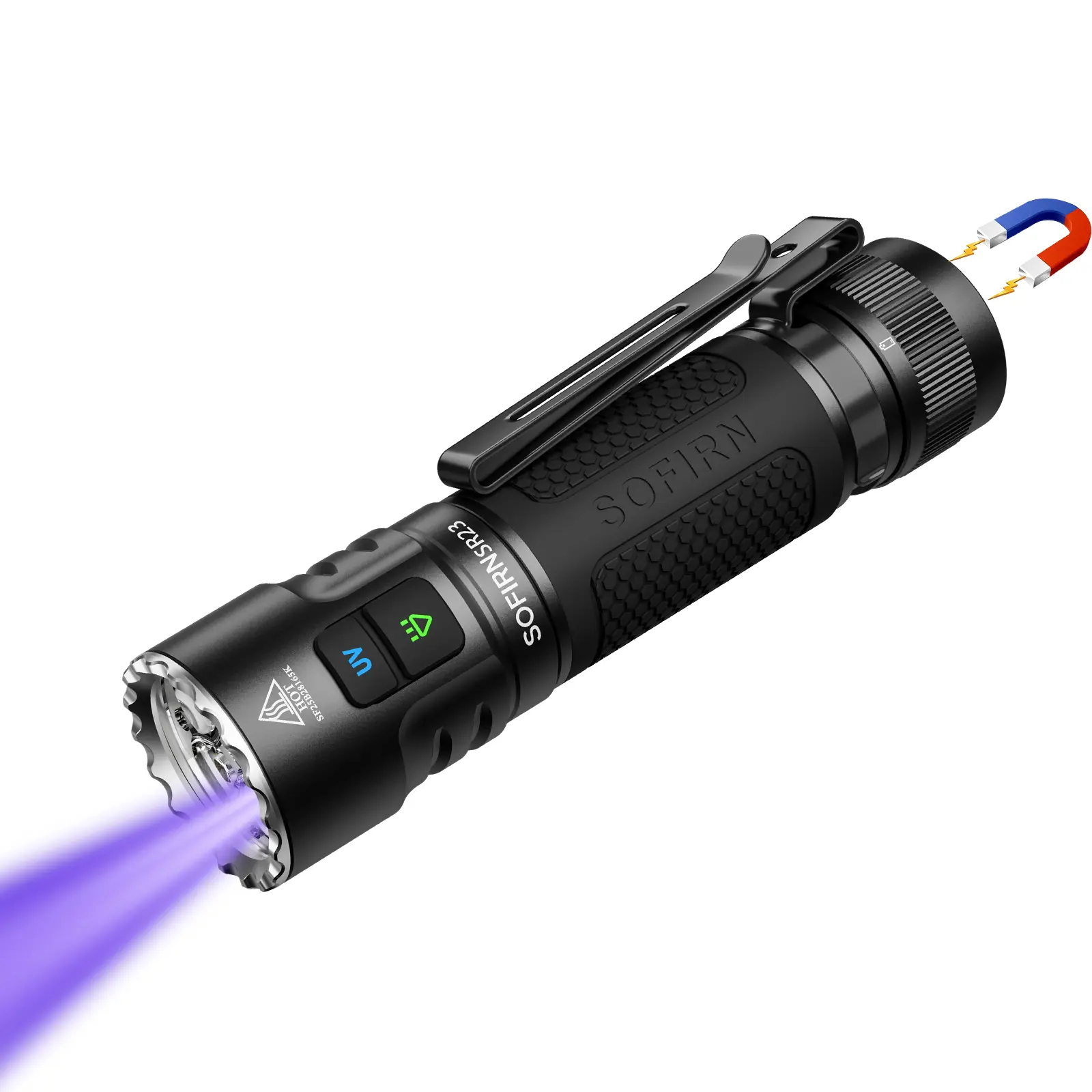 Sofirn SR23 High-Brightness 3300-Lumen Compact EDC Flashlight - USB-C Rechargeable UV+LED Dual-Light Pocket Torch, IP66 Waterproof Handheld with Black Clip for Outdoor & Emergency Use (EDC, Emergency, Portable Standard Torches), Edc Standard Torches