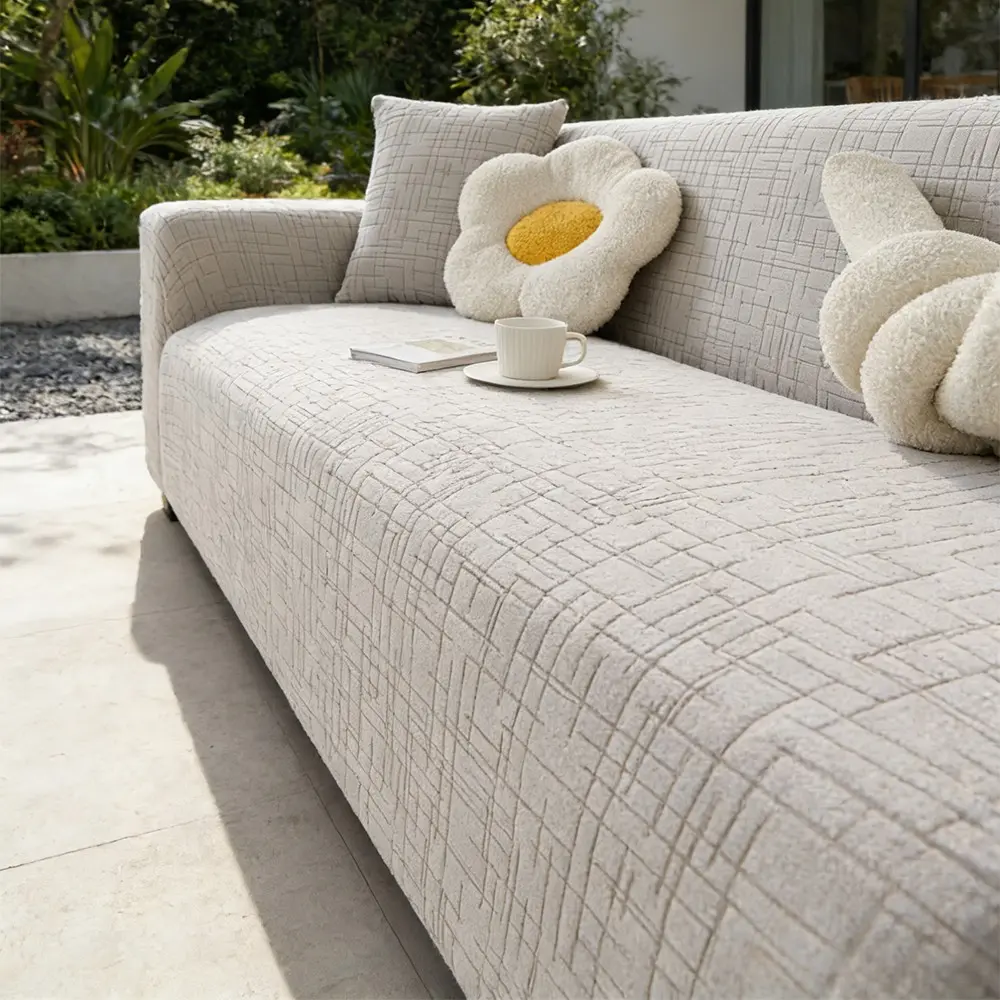 1 Piece Minimalist Solid Line Texture Sofa Cover, Wrinkle-Resistant Breathable, Washable Sofa Slipcover, Multi-Size Universal for Indoor & Outdoor Use