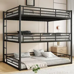 Bellemave Metal Triple Bunk Bed with Safety Guardrails, Heavy-duty Steel Bed Frames, Noise-reduced Design