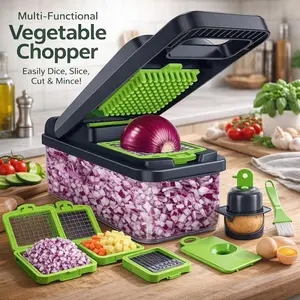 Vegetable Chopper with 5 Blades | Dicer, Slicer, Julienne Cutter, Cheese Grater & Egg Separator | Safe Hand Guard, Easy-Clean Stainless Steel & ABS