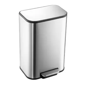 Bathroom Trash Can,3.2 Gallon Stainless Steel Garbage Can with Lid,Step-On Pedal and Inner Bucket,Rectangular Trash Can for Kitchen,Living Room(12L)