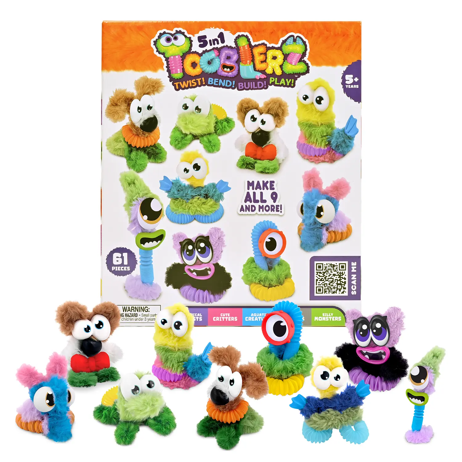 TOOBLERZ Pipe Cleaners 60 PCS DIY Craft Kit for Kids - Arts and Crafts Toys, Make Your Own Plush Animal & Monster, Chenille Stems Creative Toy, Twist Bend Build Play, Educational Sensory Toy, Gift Idea for Boys and Girls Ages 4-12