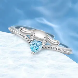 cinnamon rings Cute Cinnamoroll Ocean Heart Niche Design Adjustable Open Ring as a Gift for Girlfriend, Charm Rings, Bunny Charm Rings