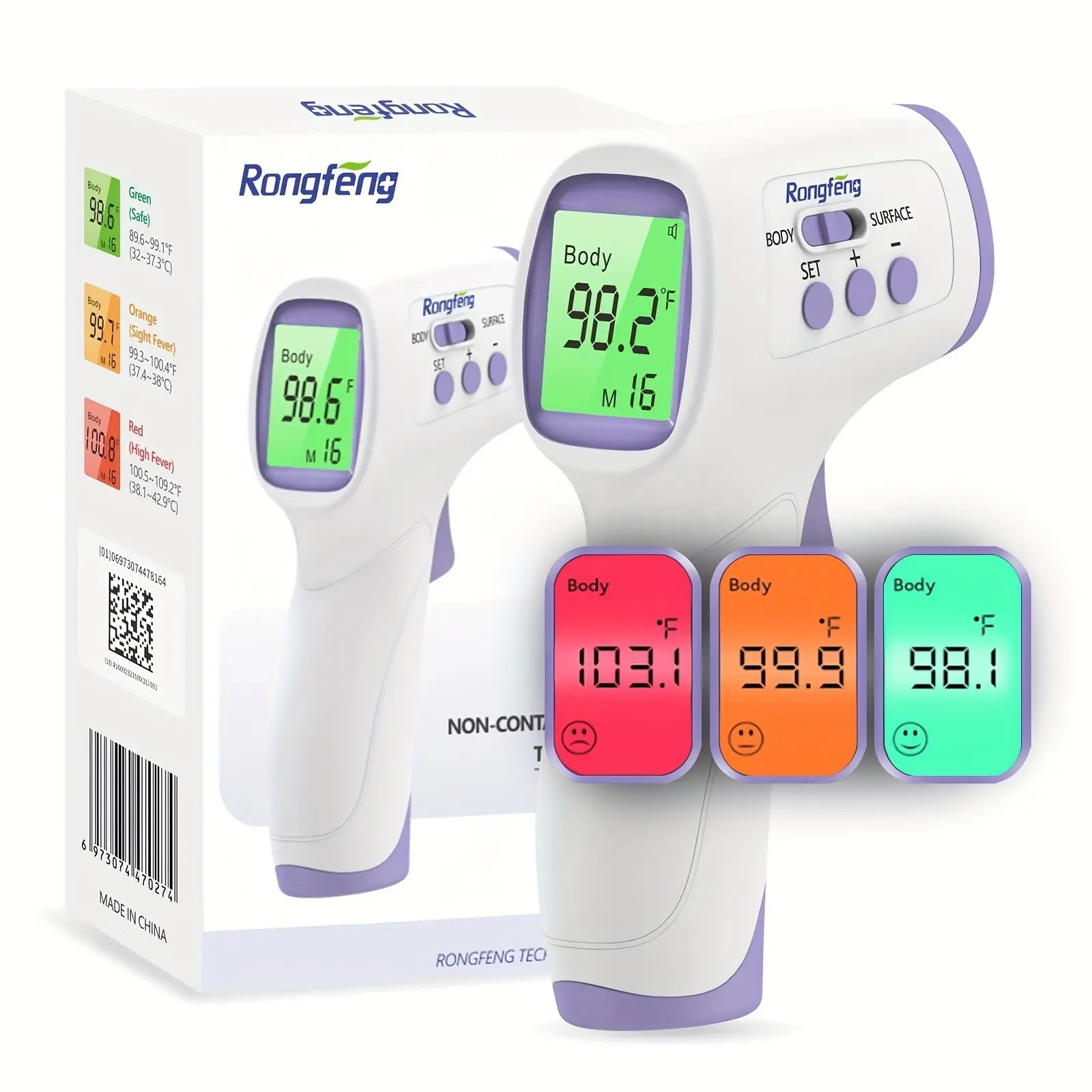 No-Touch Forehead Thermometer for Adults And Children, Digital Thermometer with Fever Alarm, 3 Backlit And 28 Memories Fast Accurate Results, Easy for All Ages, Basal Thermometer