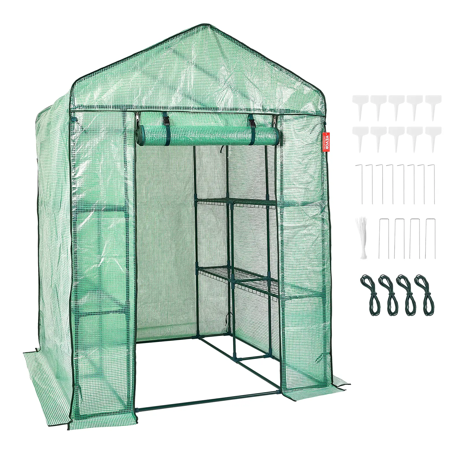 【Summerfinds】VEVOR Walk-in Portable Heavy Duty Greenhouse4.6x4.6x6.6 ftwith ShelvesHigh-Strength PE CoverZipper Door & Steel FrameQuick AssemblySuitable for Planting & StoragePortable Greenhouse, Heavy Duty Greenhouse, Greenhouse Structure Multi-Purpos