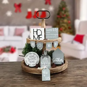 Wooden Home Letter Design Tiered Tray Decor, 14pcs/set Modern Simple Desktop Ornament, Home Decor Products for Living Room Bedroom Bar Coffee Shop