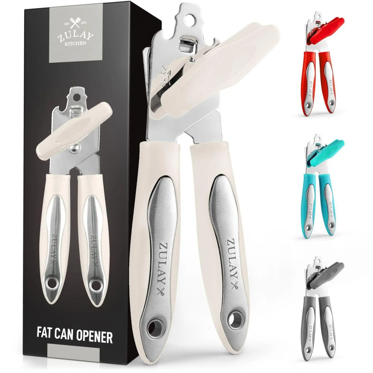 Zulay Kitchen Handheld Can Opener - Durable Manual Opener with Smooth Edge Stainless Steel Blades, Comfortable Grip, and Large Turn Knob Cover