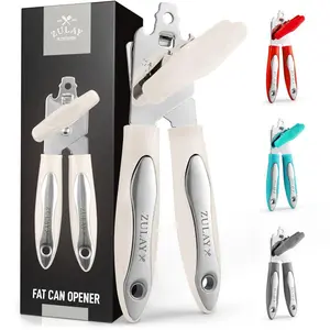 Zulay Kitchen Handheld Can Opener - Durable Manual Opener with Smooth Edge Stainless Steel Blades, Comfortable Grip, and Large Turn Knob Cover