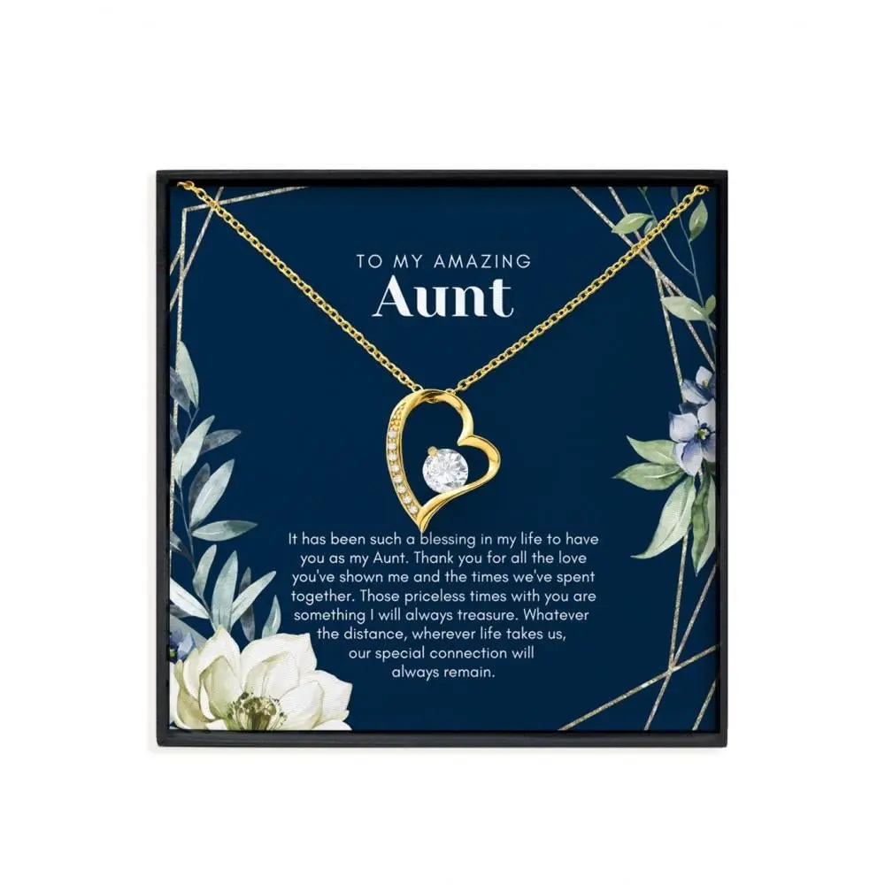 Forever Love White Gold Heart Necklace Personalized Aunt Gift with Meaningful Card for Aunt Appreciation Birthday Christmas Bridesmaid Proposal