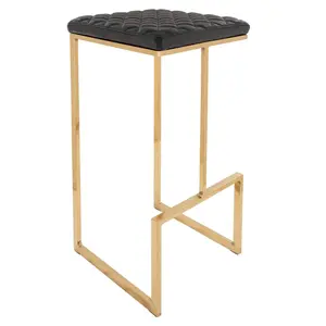 Quincy Quilted Stitched Leather Bar Stools With Gold/Black Metal Frame