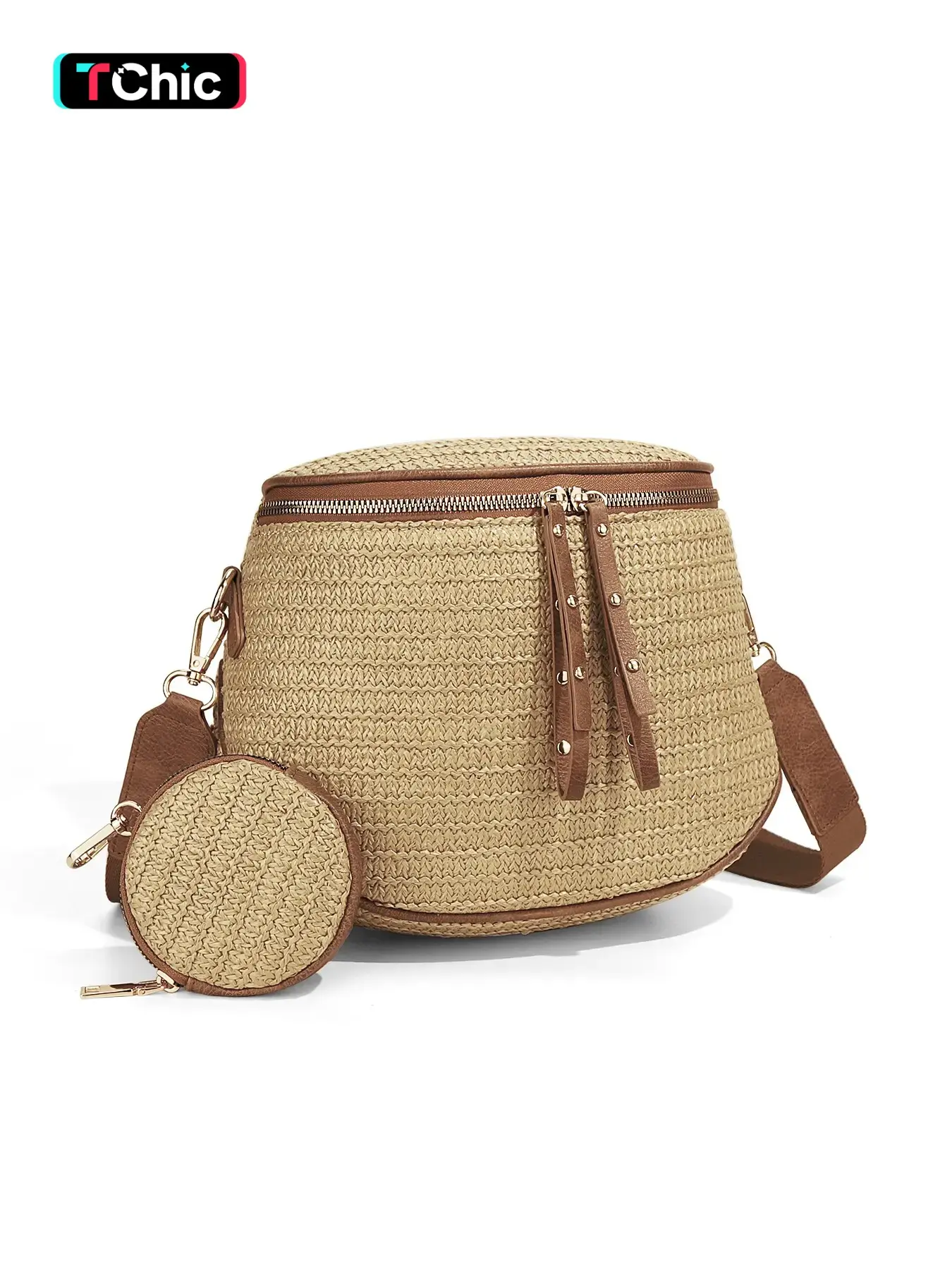 Straw Large Crossbody Bags for Women, PU Leather Bum Bag with Coin Purse, Stylish Checkered Sling Purse with Adjustable Strap, Lightweight Commuting Shoulder Bag Fanny Packs for Mothers Travel Gifts