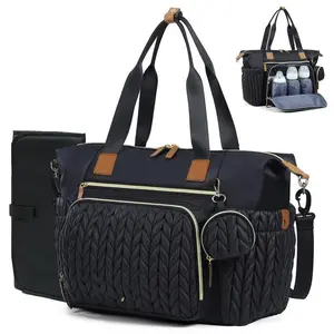 Diaper Bag Tote  Large Bags Waterproof For Labor Delivery With Pacifier Case Travel Changing Pad Black
