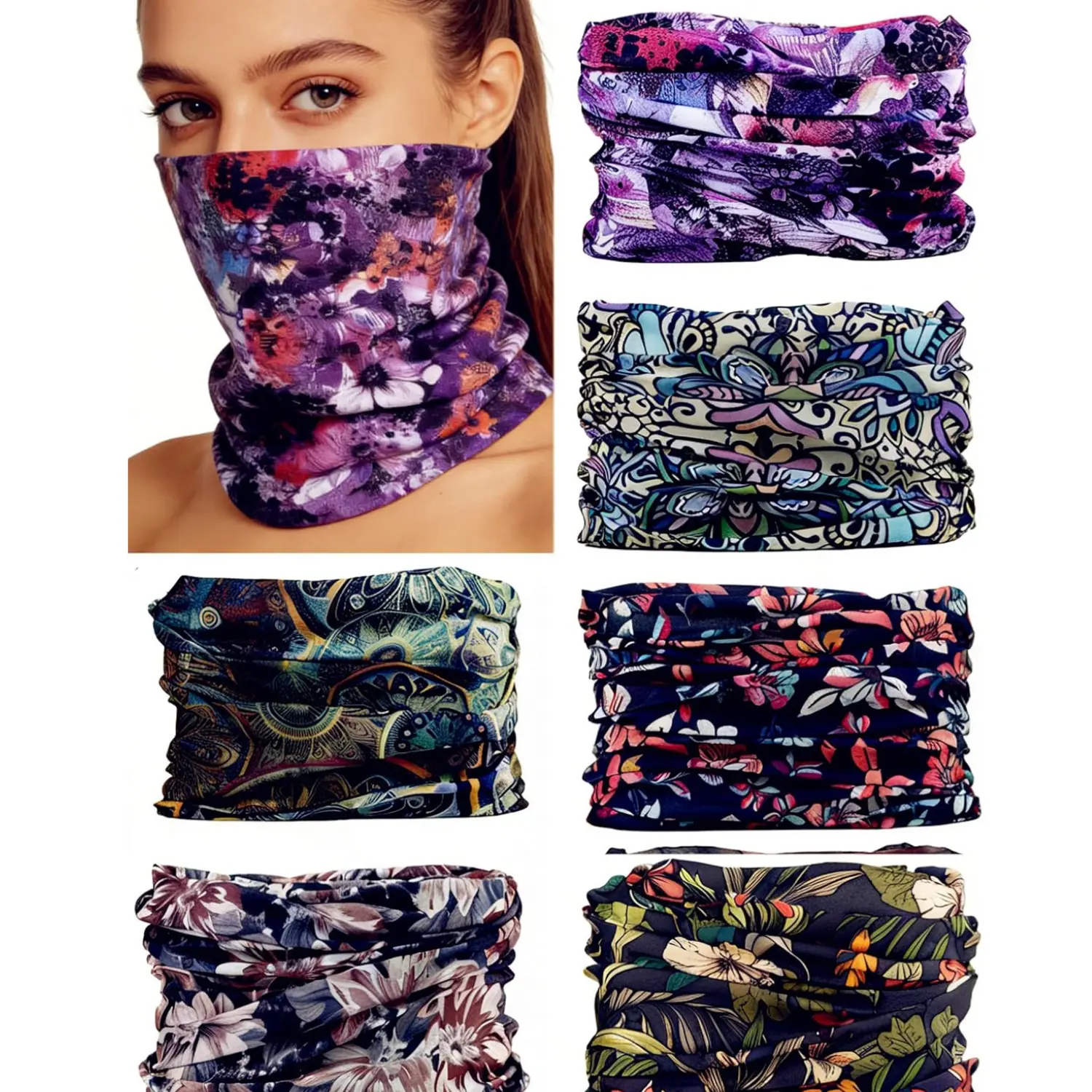 6 Pack Neck Gaiter Face Cover Bandana for Men Women