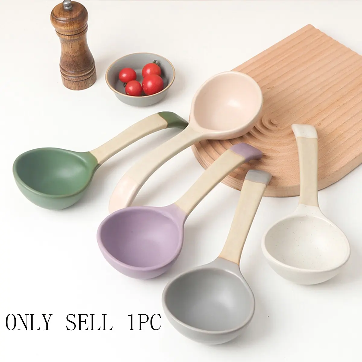 Asian Ceramic Soup Spoon, Kitchen Cooking Utensil, Dishwasher & Microwave Safe, Farmhouse Style, Home Use