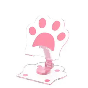 Cute Pink Cat Paw Cell Phone Stand, Portable Adjustable Phone Holder for Desk, Thick Case Friendly Holder Compatible with iPhone 17 16 15 ，All Phones，Desk Accessories