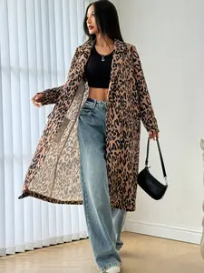 Casual Leopard Print Long Coat for Women, Fall Fashion Outerwear, Stylish Ladies' Clothing, Perfect for Autumn Wear