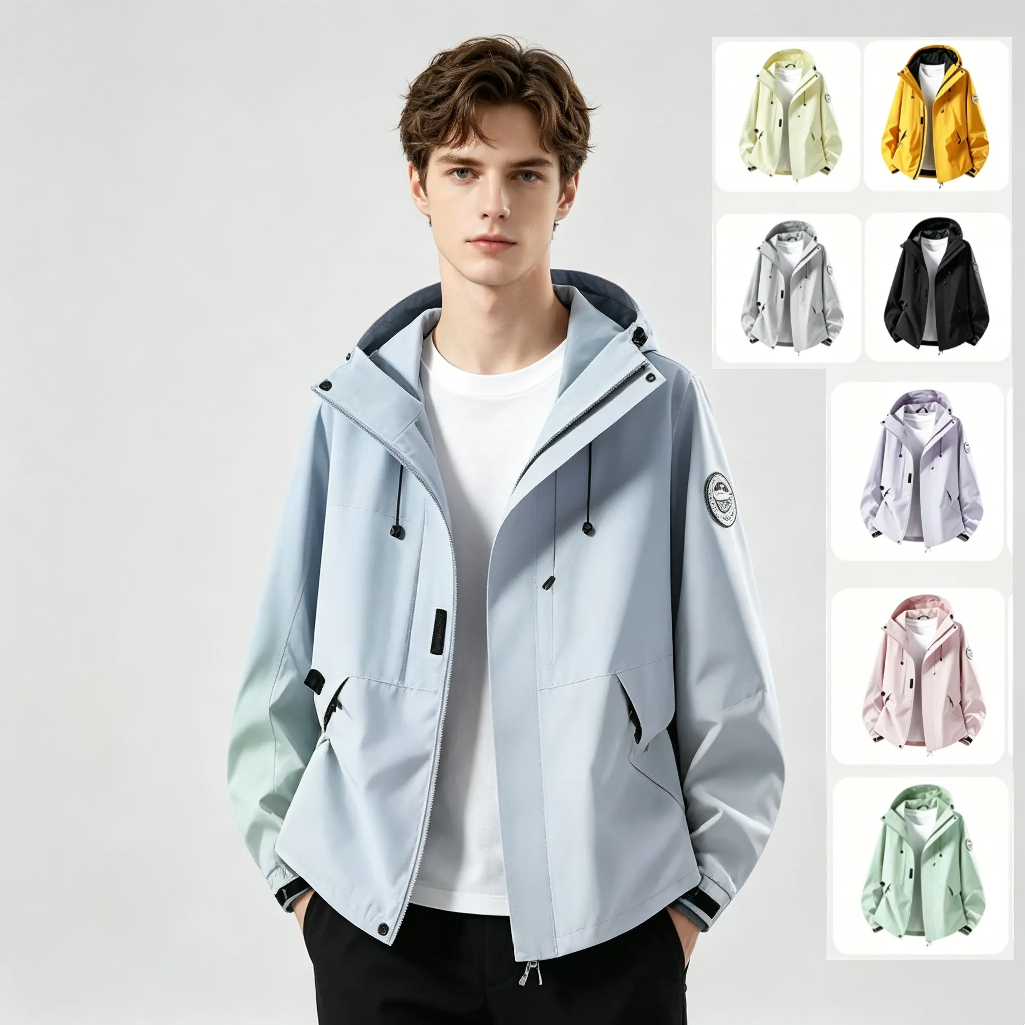Men's Stylish Waterproof Windproof Hooded Zip-Up Outdoor Hiking Rain Jacket with Multi-Pockets, Casual Spring Fall Mountain Outerwear