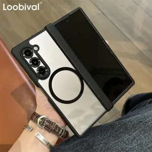 Z Fold6 Transparent Magnetic Case for Samsung Galaxy Zfold5 Z Fold 6 5 4 Fold4 Wireless Charging Hinge 2in1 Luxury Armor Cover