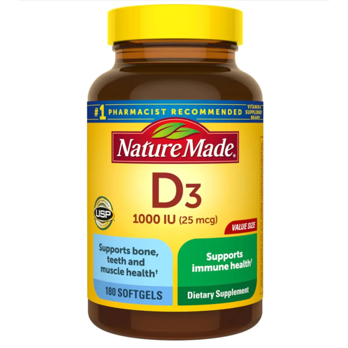 Nature Made Vitamin D3 1000 IU (25 mcg), 180 Vitamin D Softgels