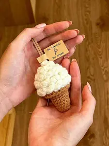 Handmade Crochet Ice Cream Car Hanging Ornament, Perfect Gift for Family and Friends, Unique Decorative Accessory, Ideal for Car Use, Keychain Bag Charm
