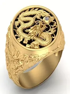 Men's Classical Elegant Dragon Ring, Fashionable Wedding Engagement Party Jewelry Gift, 1pcs Oriental Style Accessory