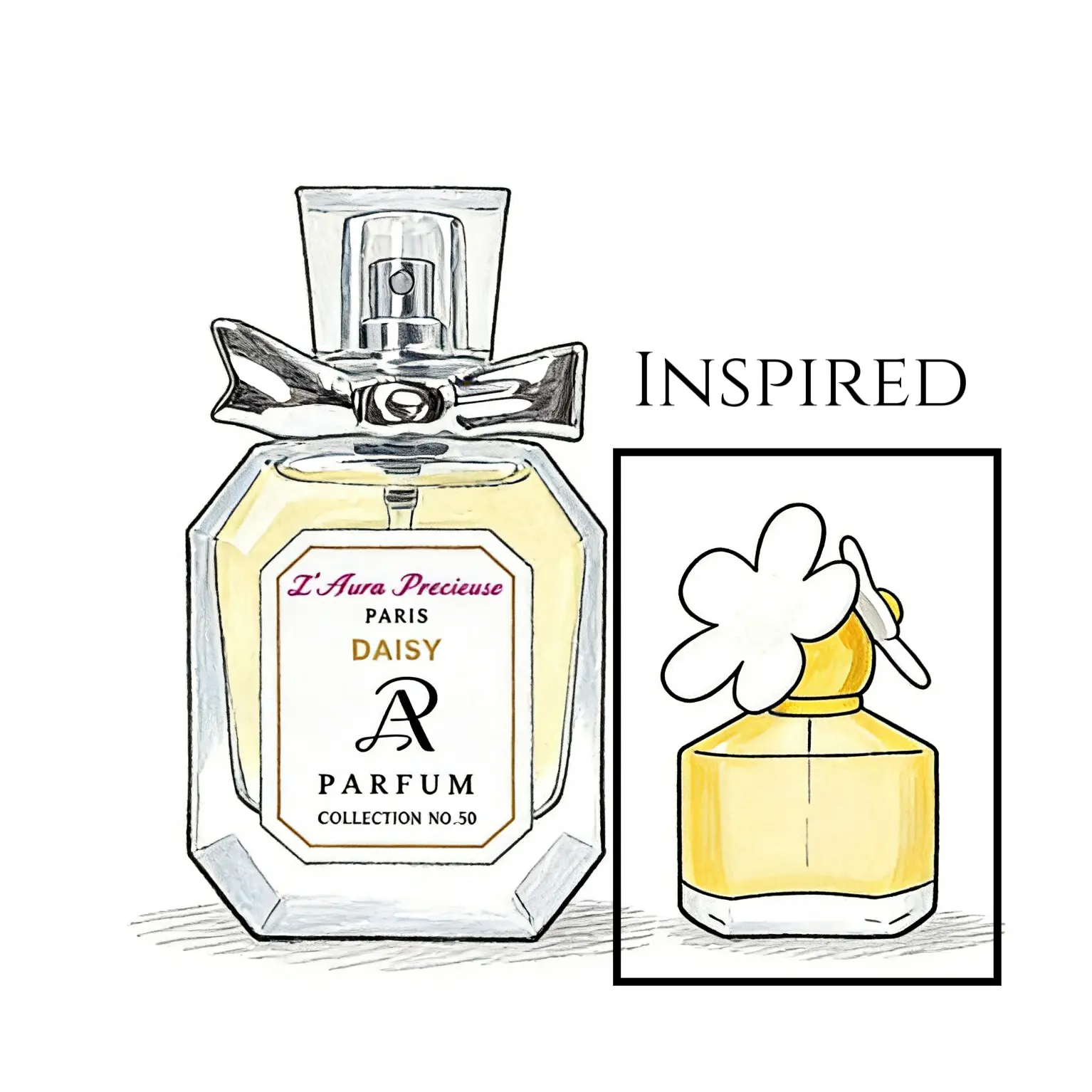 No.50 DAISY 2007 Oriental Woody Mu-sk Top:Violet Leaf Grapefruit Strawberry Middle:Violet Gardenia Jasmine Base:Mu-sk Wood Vanilla  Size: 30ML 1oz L’Aura Précieuse Women Long Lasting Oil Base Fragrance Parfume